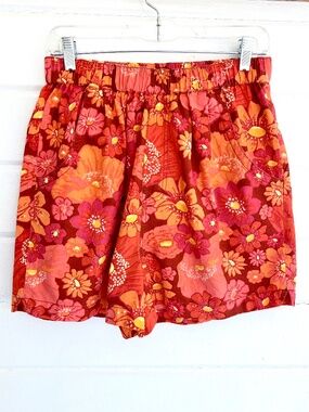 FREE PEOPLE Palo Duro Cotton Shorts in Pink/Orange Floral - M